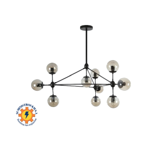 Lámpara colgante LED con 12 esferas de cristal ahumado y estructura negra