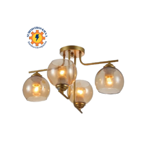Lámpara de techo LED con 4 luces y esferas de vidrio ámbar