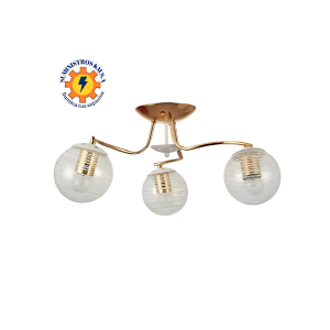 Lámpara de techo LED con 3 esferas de vidrio estriado y acabado dorado