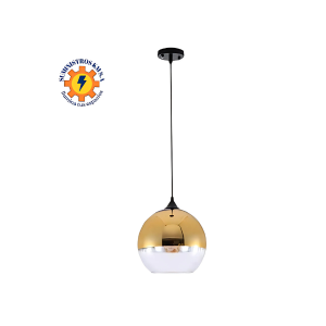 Lámpara colgante LED con esfera dorada y base negra