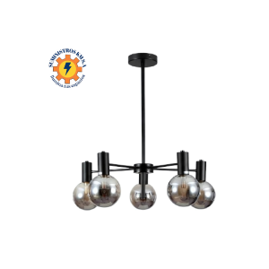 Lámpara colgante LED con 5 esferas de cristal ahumado y estructura negra